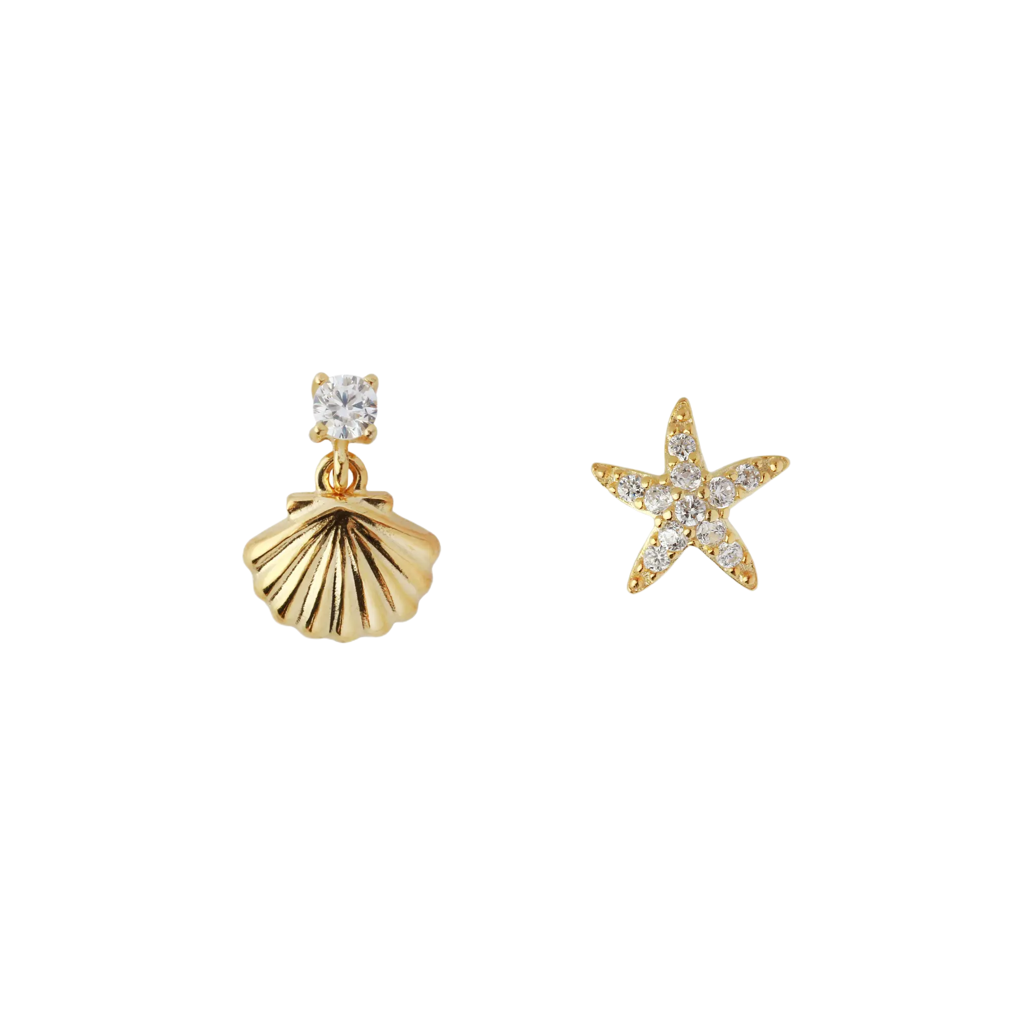 Orecchini argento Suspended Seashell & Starfish
